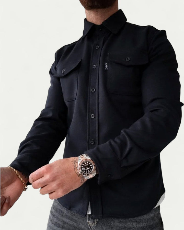 Mens Fitted Button-Down Overshirt Cotton Casual