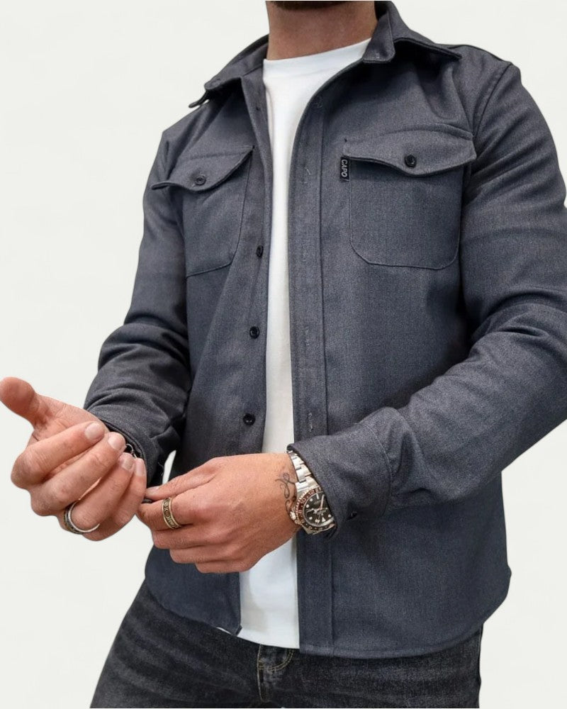 Mens Fitted Button-Down Overshirt Cotton Casual