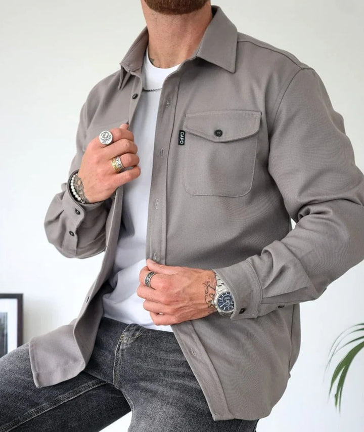 Mens Button-Up Shirt Jacket Casual Versatile Fit