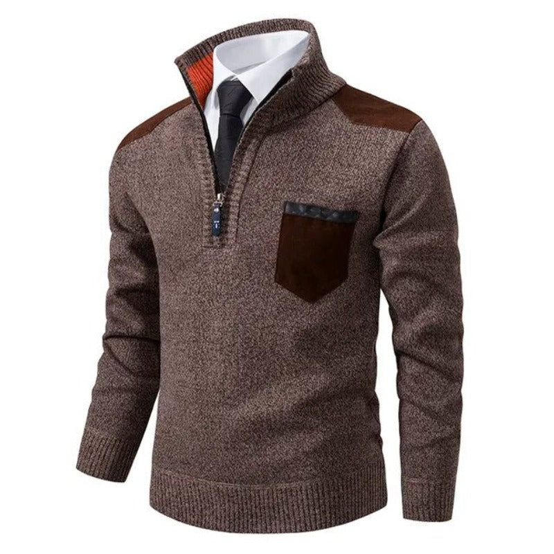 Men’s Contrast Patch Utility Quarter Zip Sweater