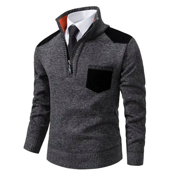 Men’s Contrast Patch Utility Quarter Zip Sweater