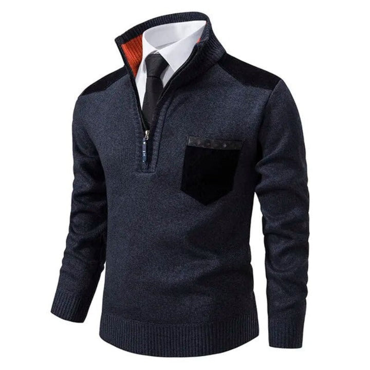 Men’s Contrast Patch Utility Quarter Zip Sweater