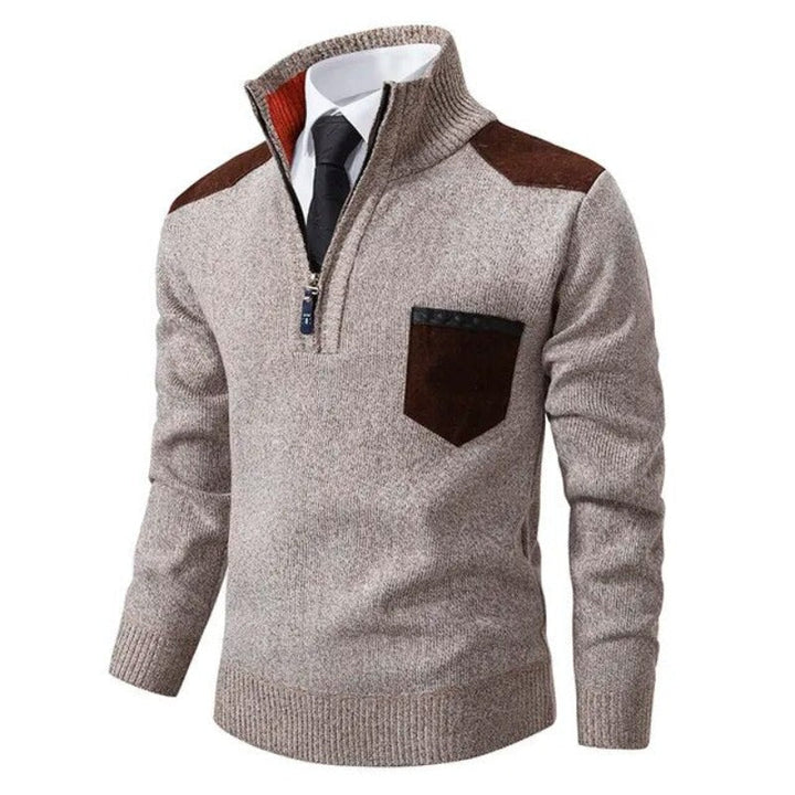 Men’s Contrast Patch Utility Quarter Zip Sweater