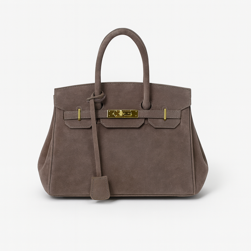 Womens Suede Shoulder Bag with Hardware Details - BritishMode