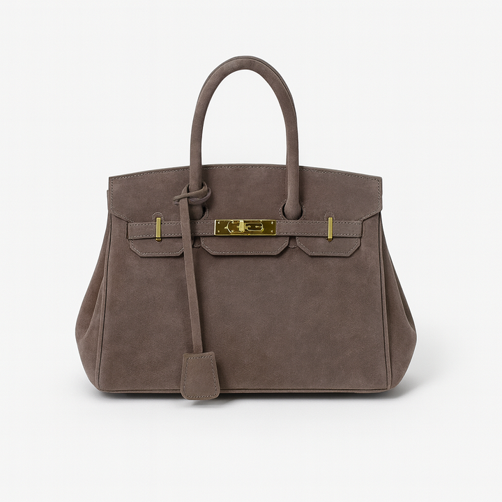 Womens Suede Shoulder Bag with Hardware Details - BritishMode