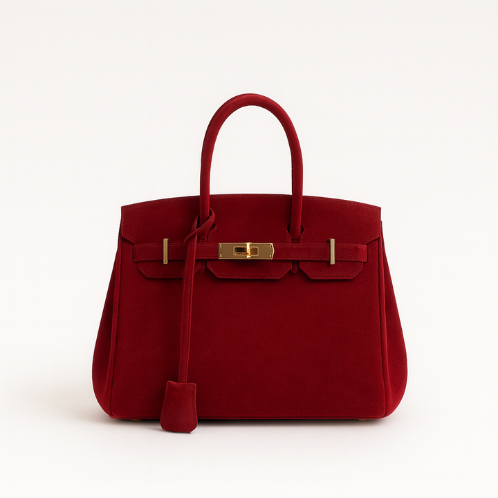 Womens Suede Shoulder Bag with Hardware Details