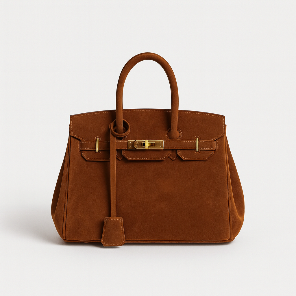 Womens Suede Shoulder Bag with Hardware Details