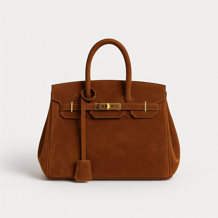 Womens Suede Shoulder Bag with Hardware Details