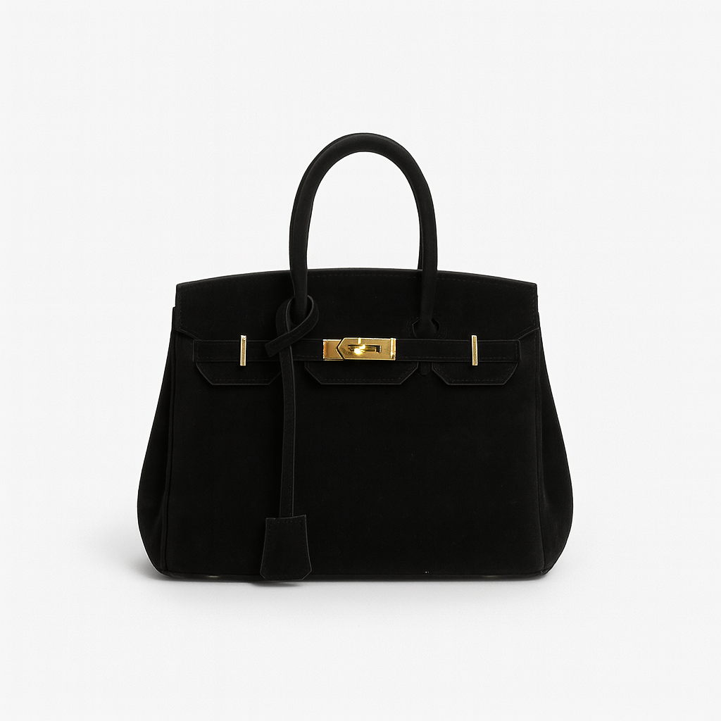 Womens Suede Shoulder Bag with Hardware Details