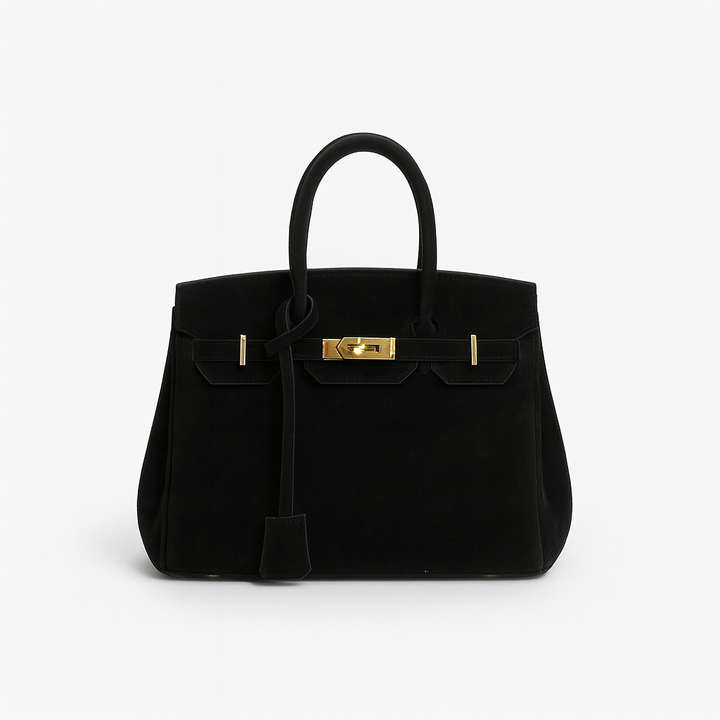 Womens Suede Shoulder Bag with Hardware Details