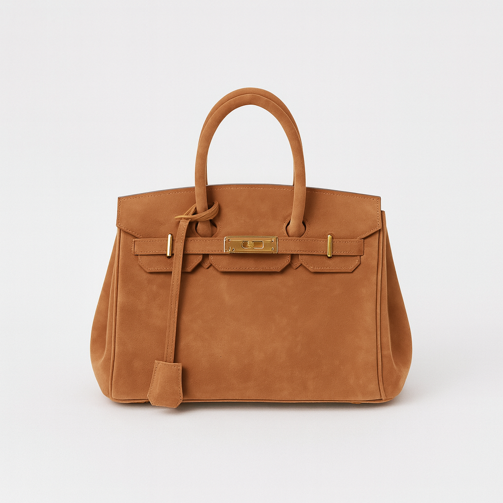 Womens Suede Shoulder Bag with Hardware Details