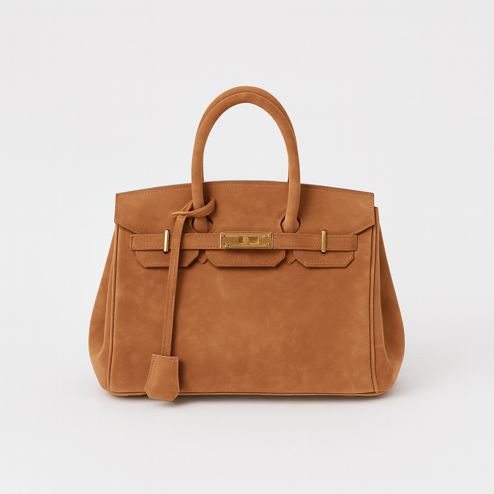Womens Suede Shoulder Bag with Hardware Details