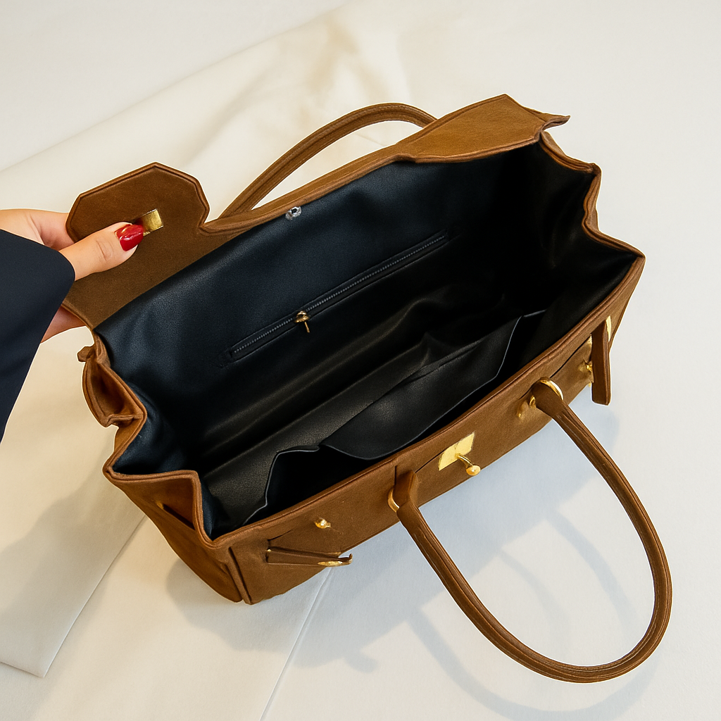 Womens Suede Shoulder Bag with Hardware Details