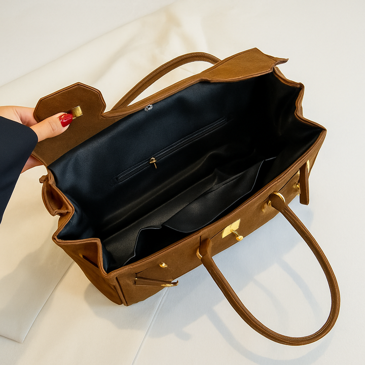 Womens Suede Shoulder Bag with Hardware Details