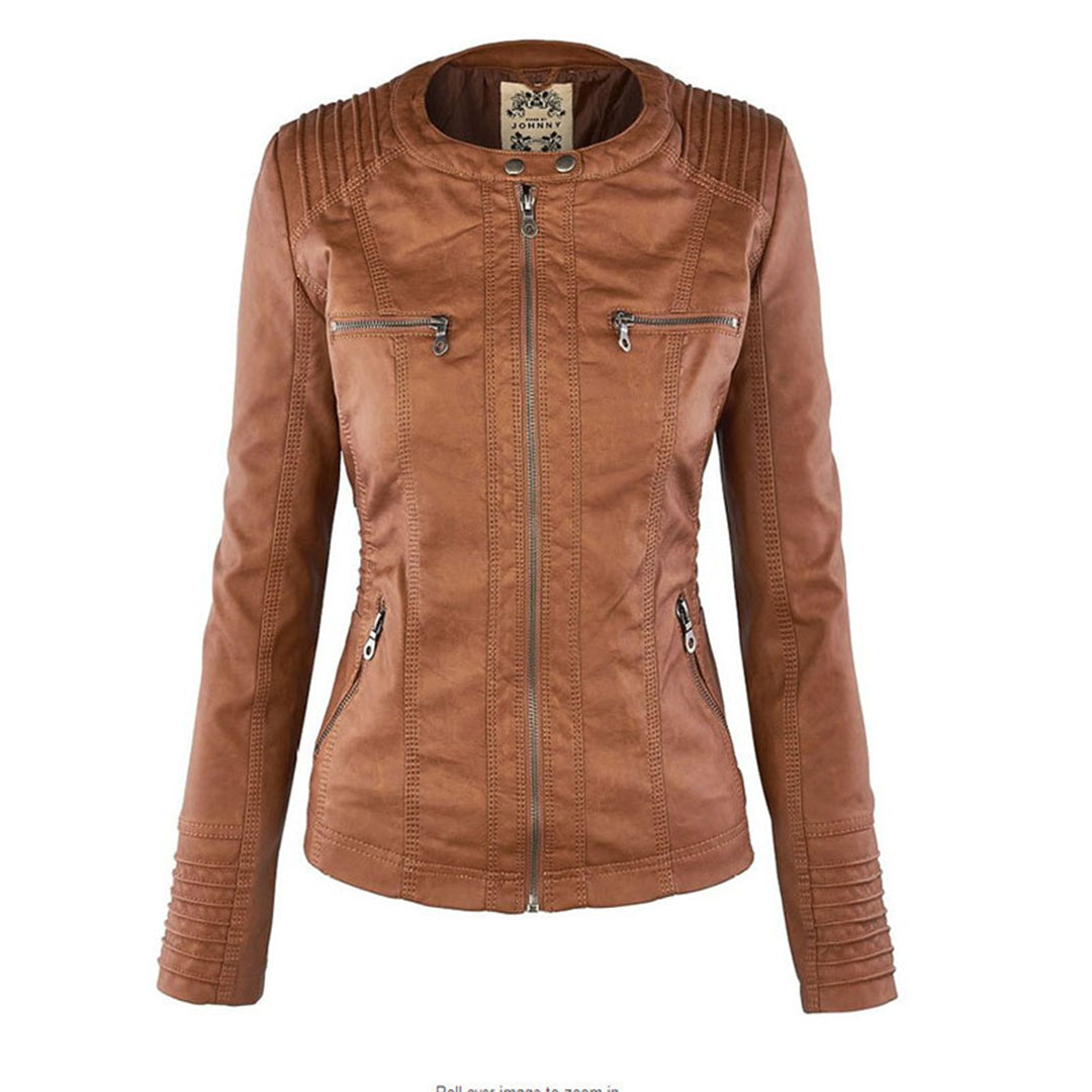 Womens PU Leather Jacket with Hooded Style