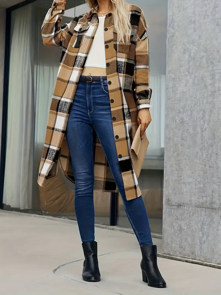 Womens Winter Coat Plaid Pattern Warm Fit - BritishMode