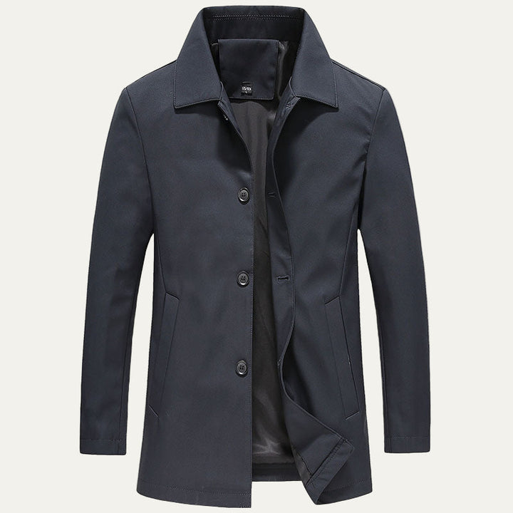 Mens Car Coat Wool Blend Single Breasted Classic Fit
