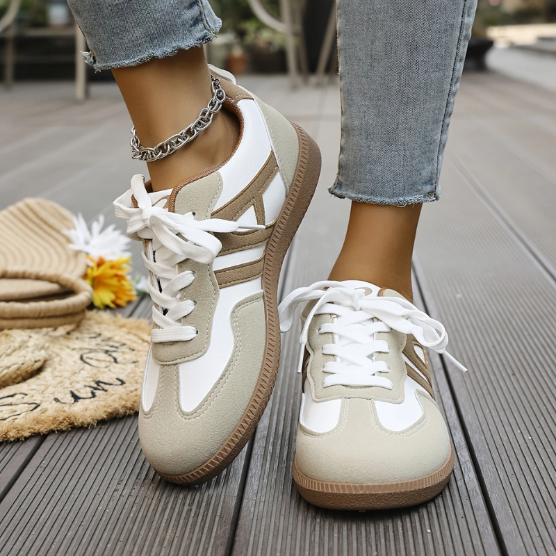 Womens Suede Panel Lace-Up Trainers Retro Style - BritishMode