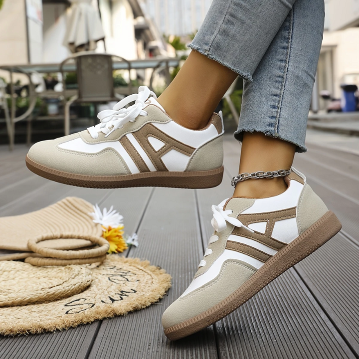 Womens Suede Panel Lace-Up Trainers Retro Style