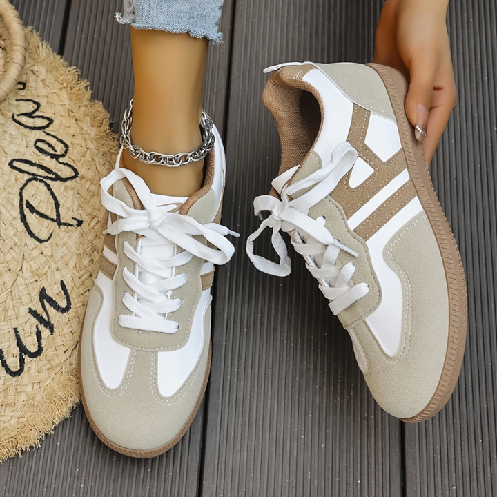 Womens Suede Panel Lace-Up Trainers Retro Style