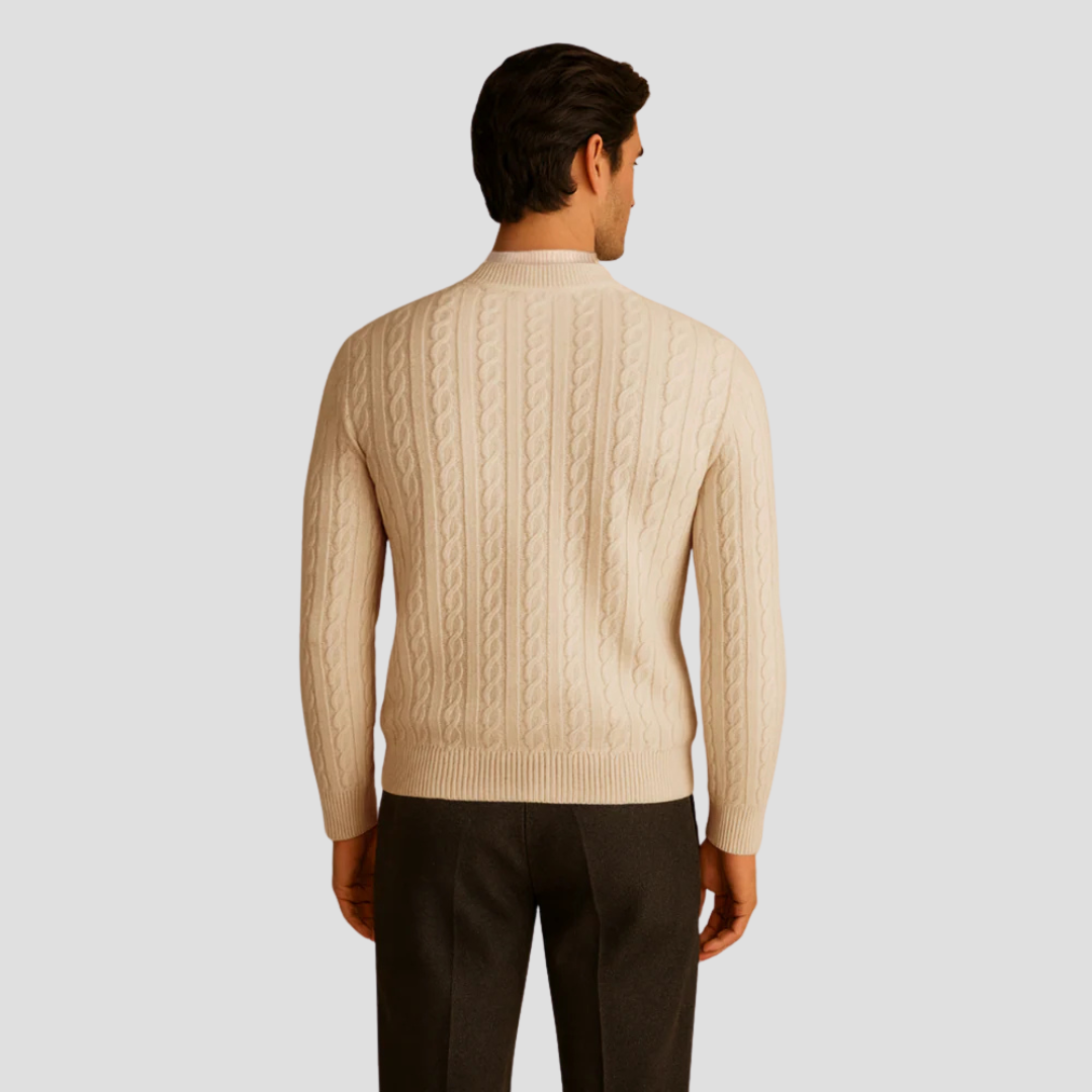 Mens Crew Neck Sweater Textured Knit Buttoned