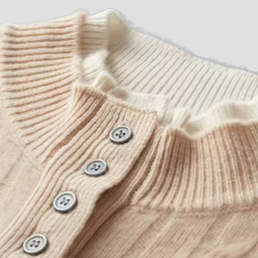 Mens Crew Neck Sweater Textured Knit Buttoned