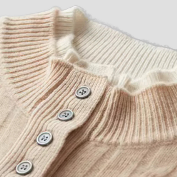 Mens Crew Neck Sweater Textured Knit Buttoned