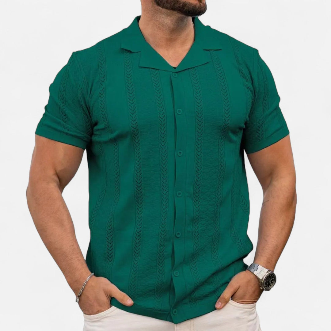 Mens Knit Blend Shirt Patchwork Panels Shape Retention