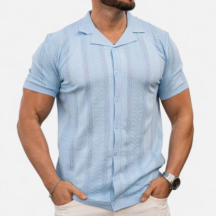 Mens Knit Blend Shirt Patchwork Panels Shape Retention