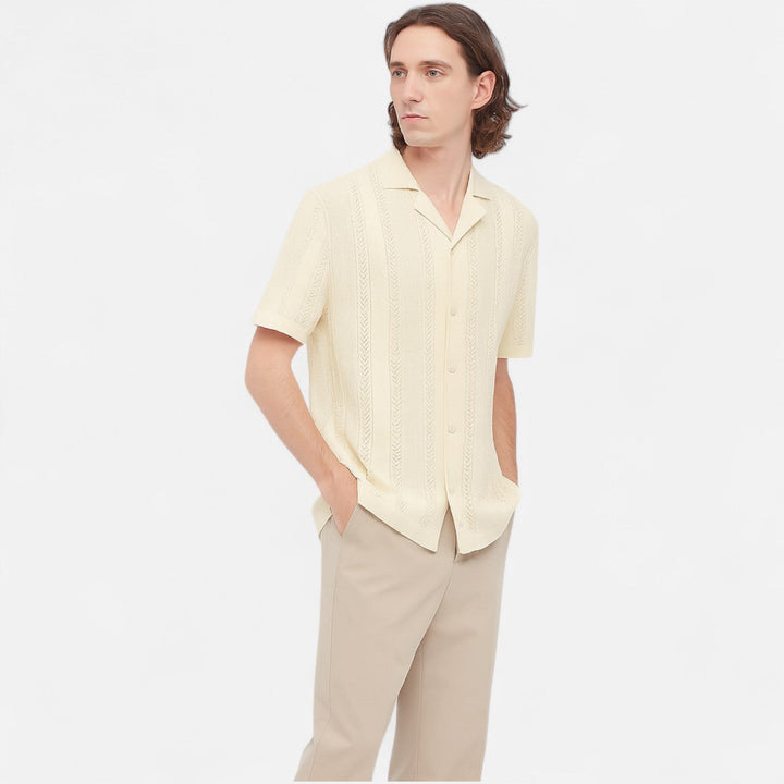 Mens Knit Blend Shirt Patchwork Panels Shape Retention