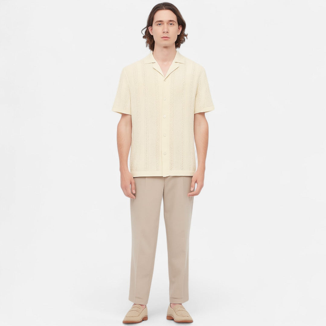 Mens Knit Blend Shirt Patchwork Panels Shape Retention