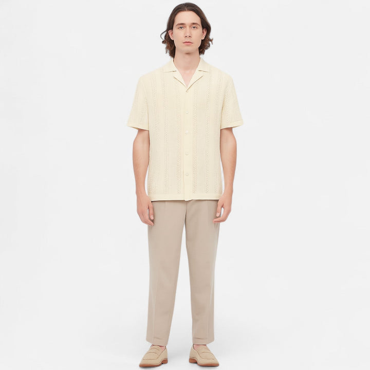 Mens Knit Blend Shirt Patchwork Panels Shape Retention
