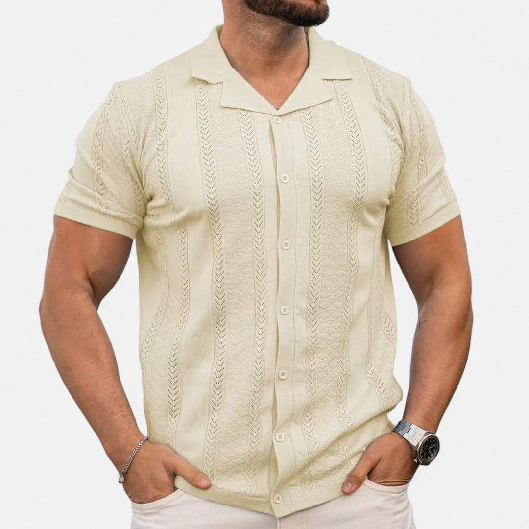 Mens Knit Blend Shirt Patchwork Panels Shape Retention - BritishMode