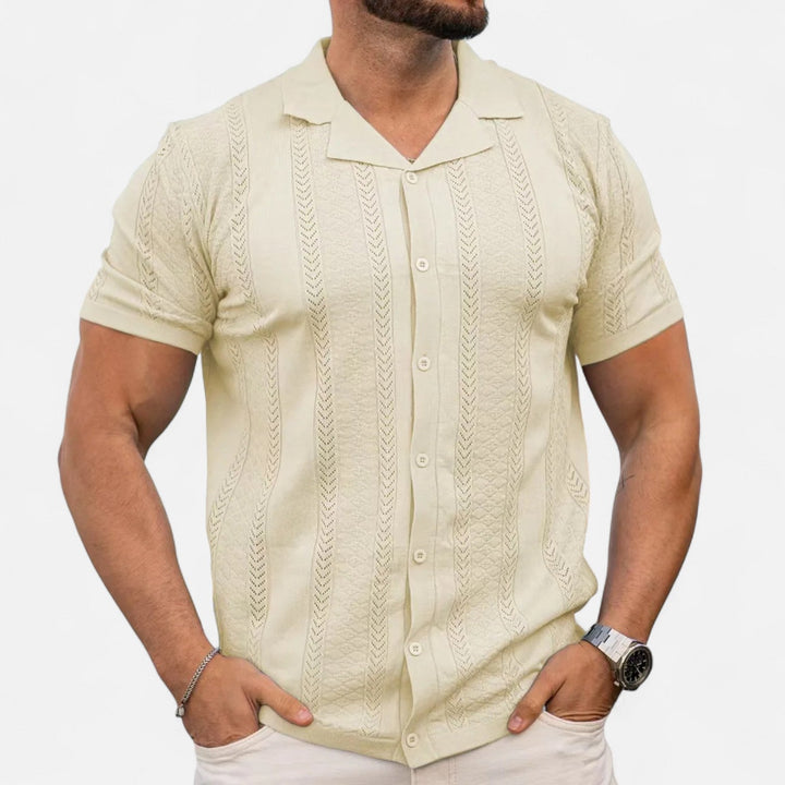 Mens Knit Blend Shirt Patchwork Panels Shape Retention - BritishMode