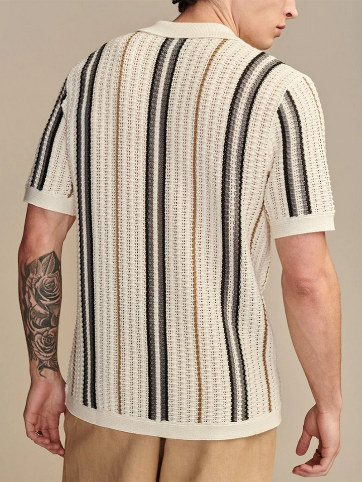 Mens Knit Short Sleeve Shirt Textured Breathable Fit
