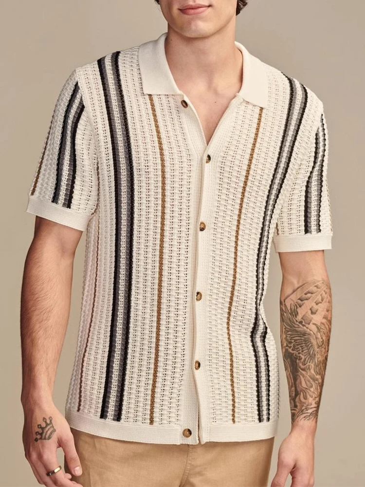 Mens Knit Short Sleeve Shirt Textured Breathable Fit - BritishMode