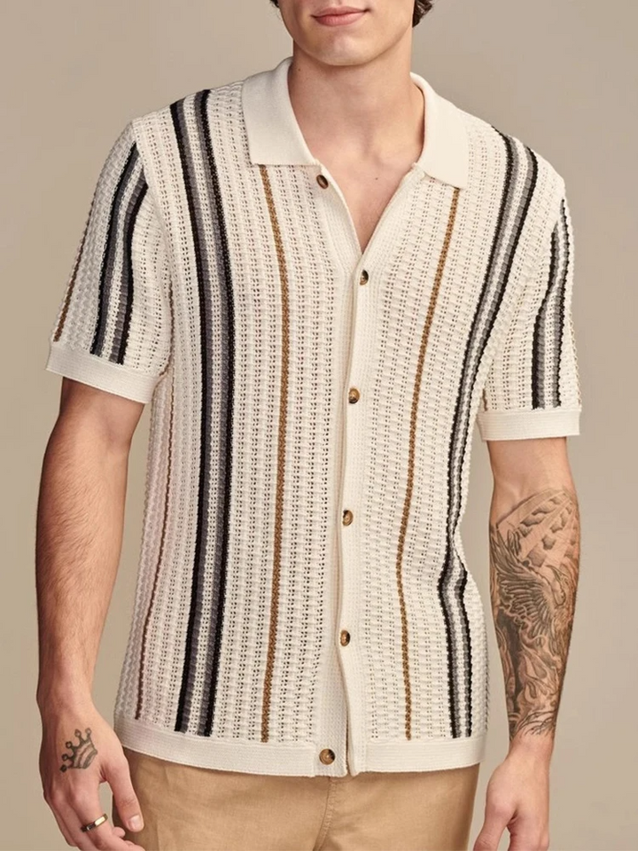 Mens Knit Short Sleeve Shirt Textured Breathable Fit - BritishMode