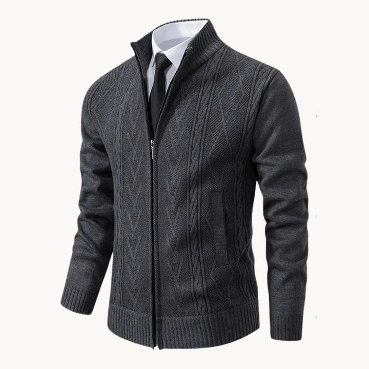 Womens Knit Sweater Zip Front Ribbed Collar Cuffs Hem