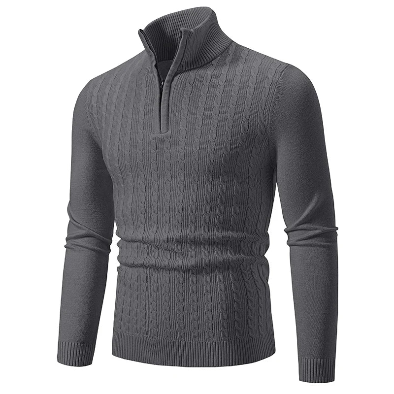 Womens Knit Blend Sweater Cable Texture Adjustable Neck