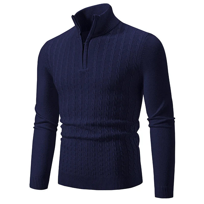Womens Knit Blend Sweater Cable Texture Adjustable Neck