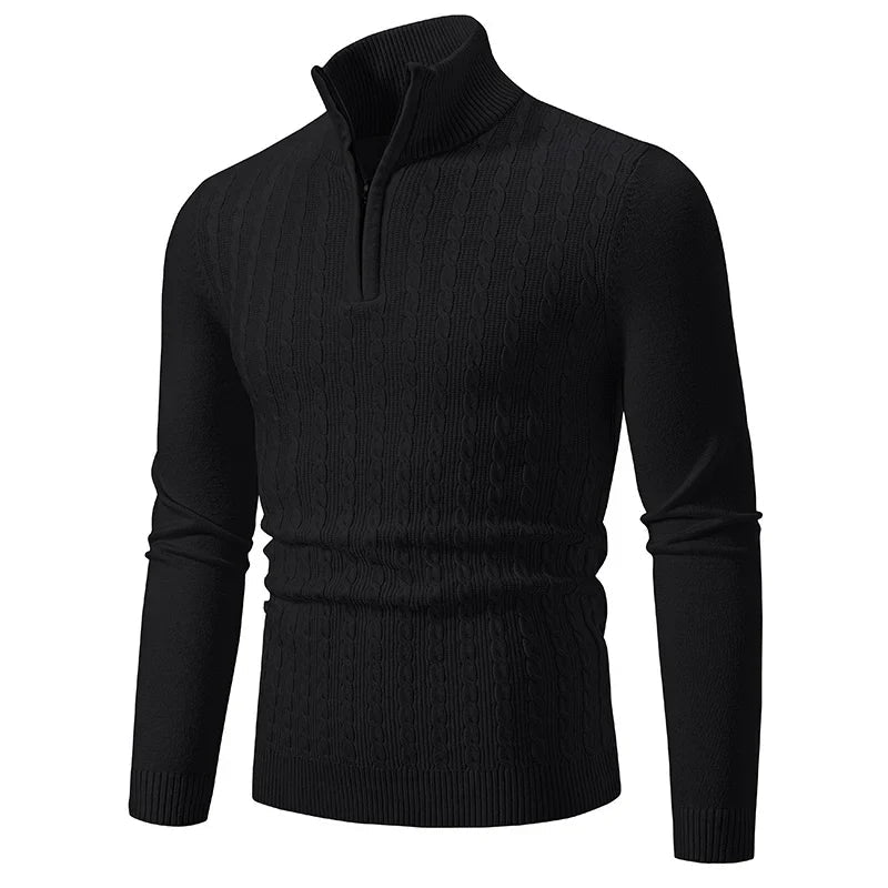 Womens Knit Blend Sweater Cable Texture Adjustable Neck