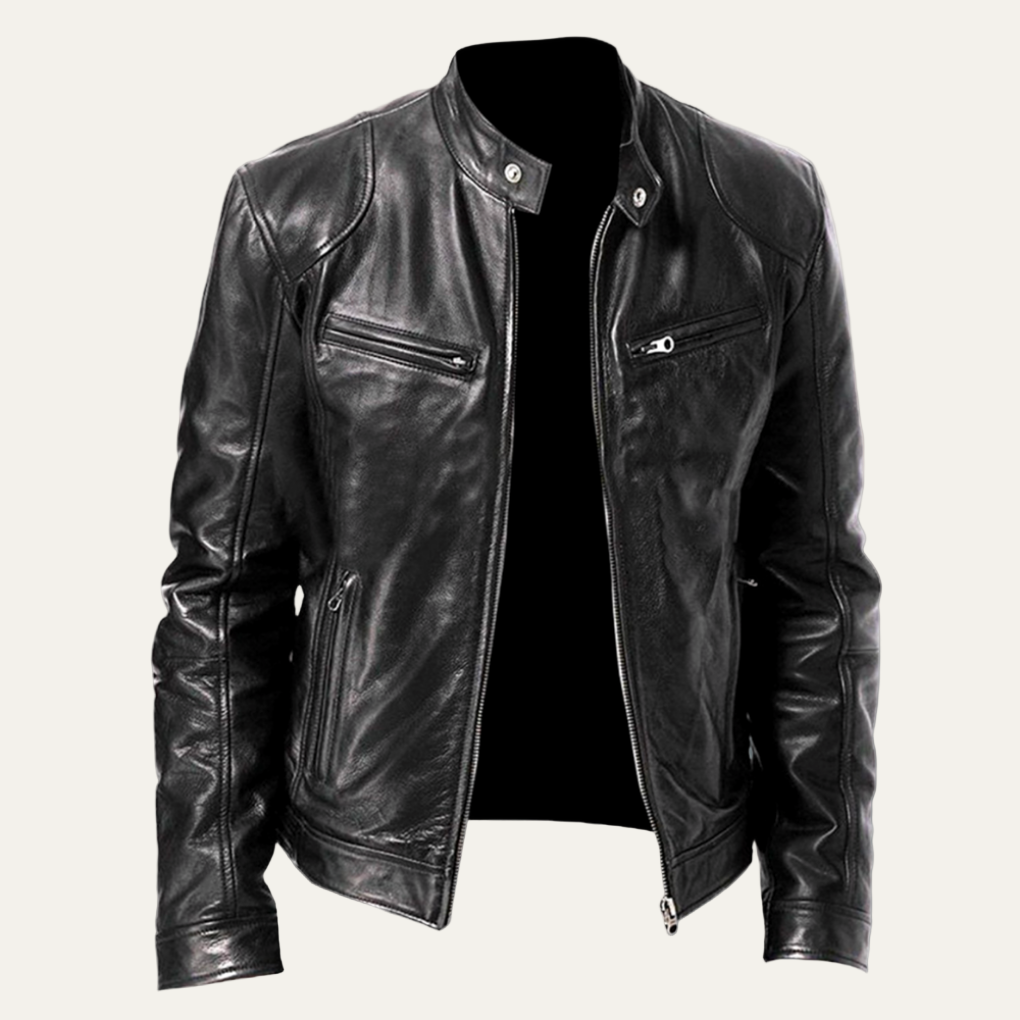 Mens Leather Moto Jacket Sleek Fitted - BritishMode