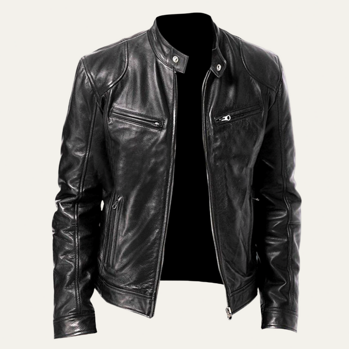 Mens Leather Moto Jacket Sleek Fitted - BritishMode