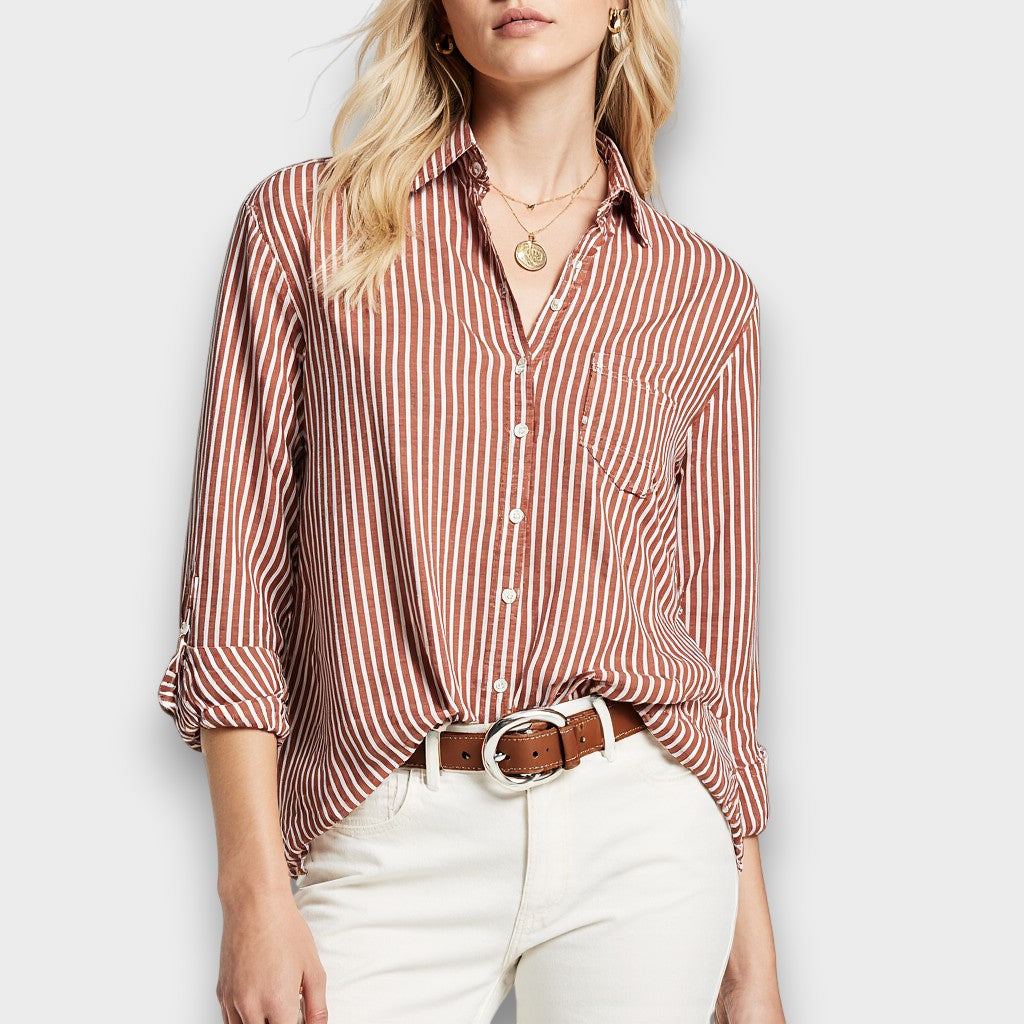Womens Classic Button-Down Shirt Cotton Relaxed Fit - BritishMode