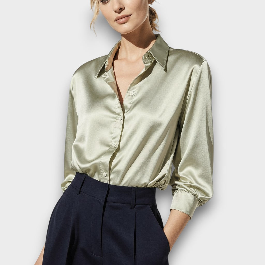 Womens Silk Satin Blouse Button-Down Fit - BritishMode