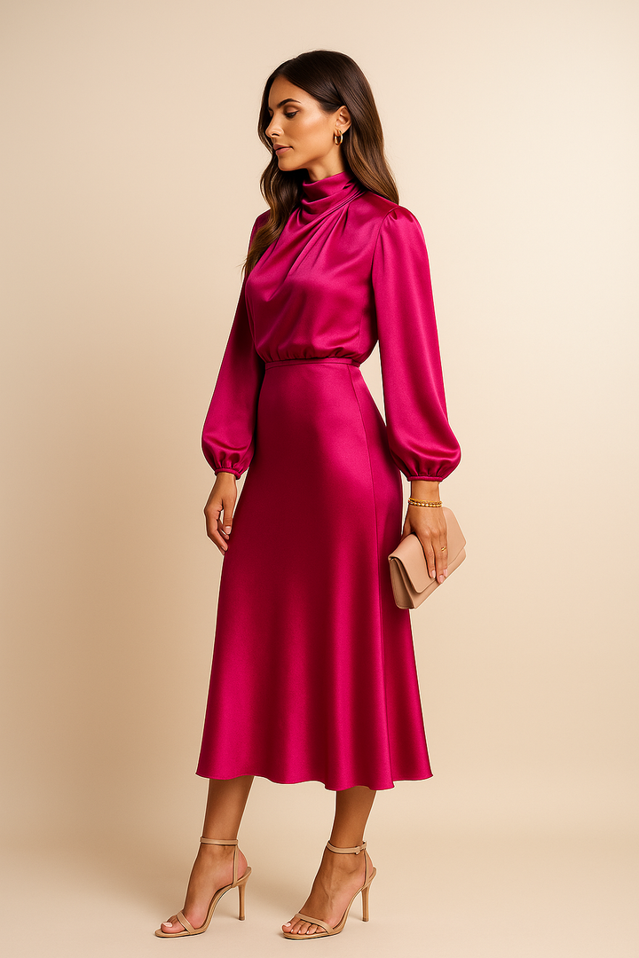 Womens Midi Dress High Waist Fit