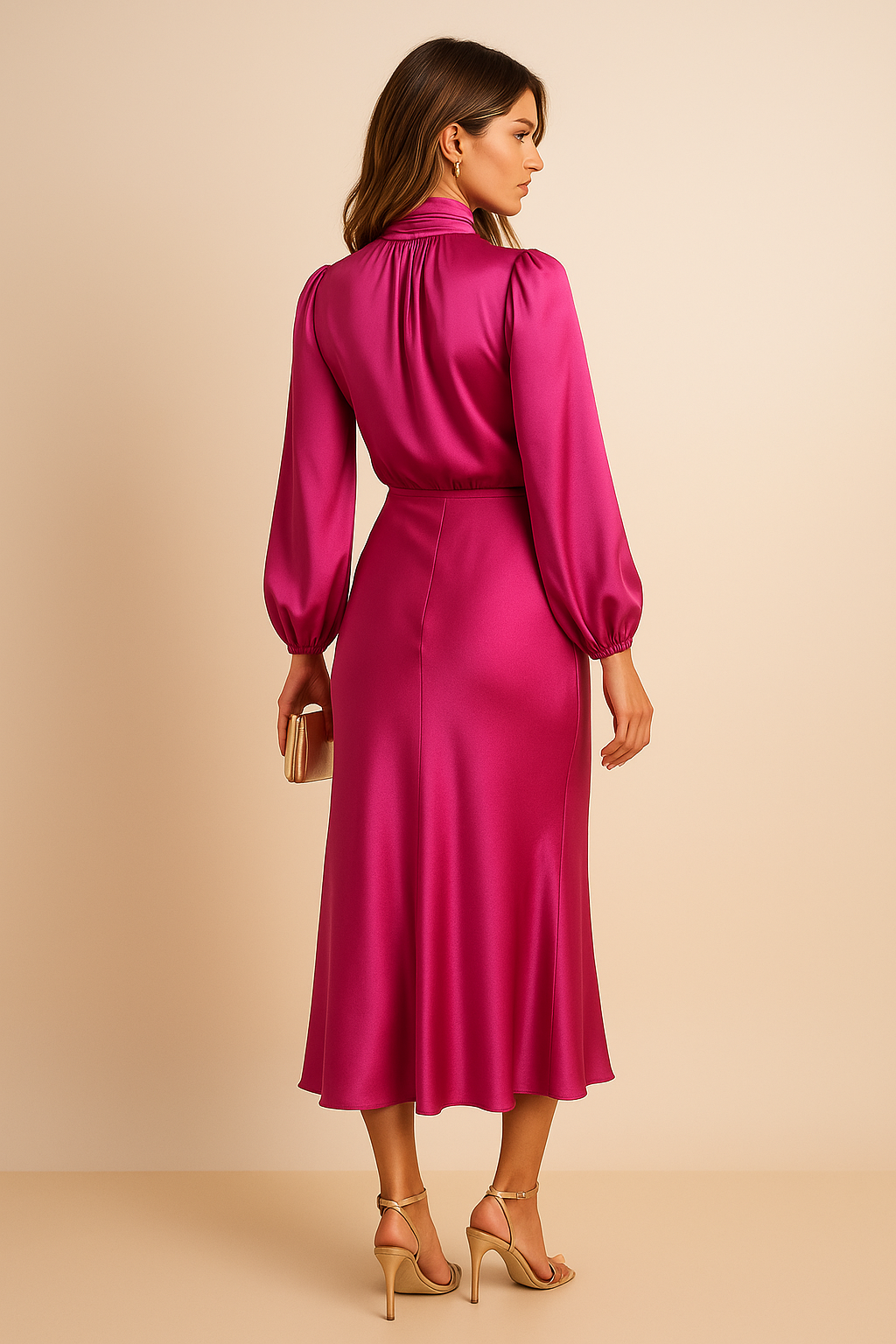 Womens Midi Dress High Waist Fit