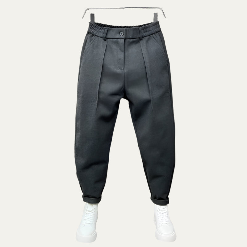 Mens Pleated Tapered Trousers Relaxed Fit