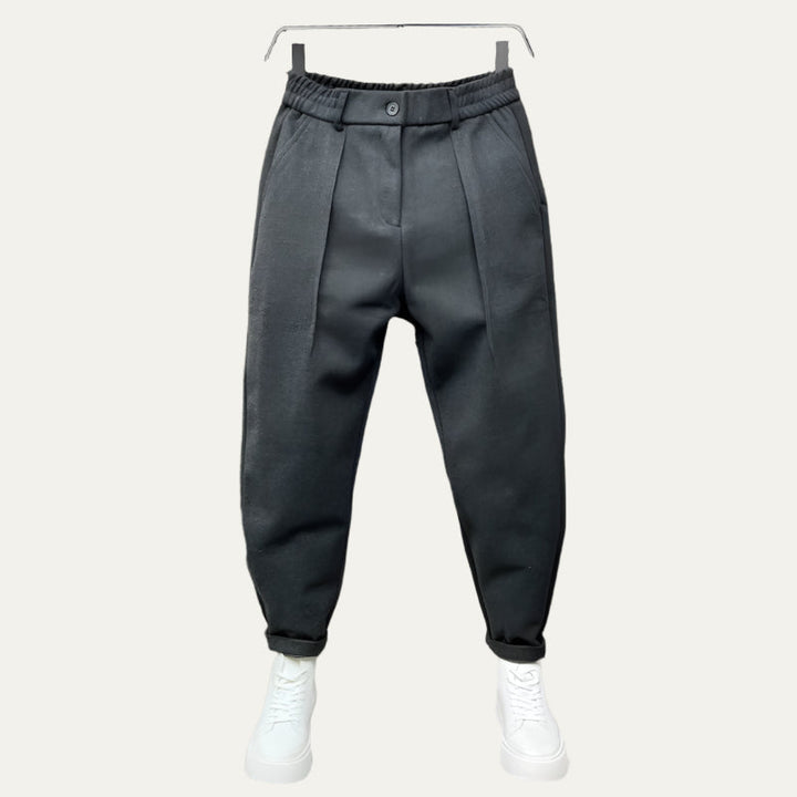 Mens Pleated Tapered Trousers Relaxed Fit