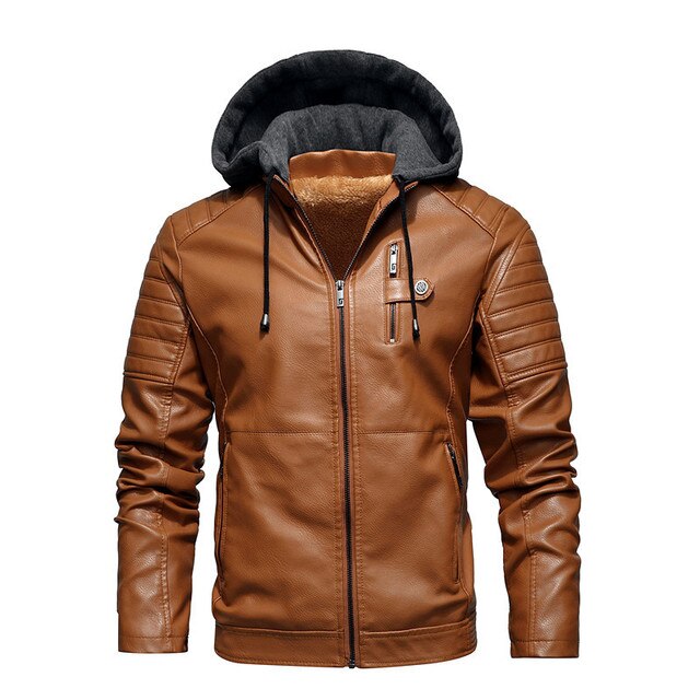 Mens Leather Jacket Sustainable Hooded Style